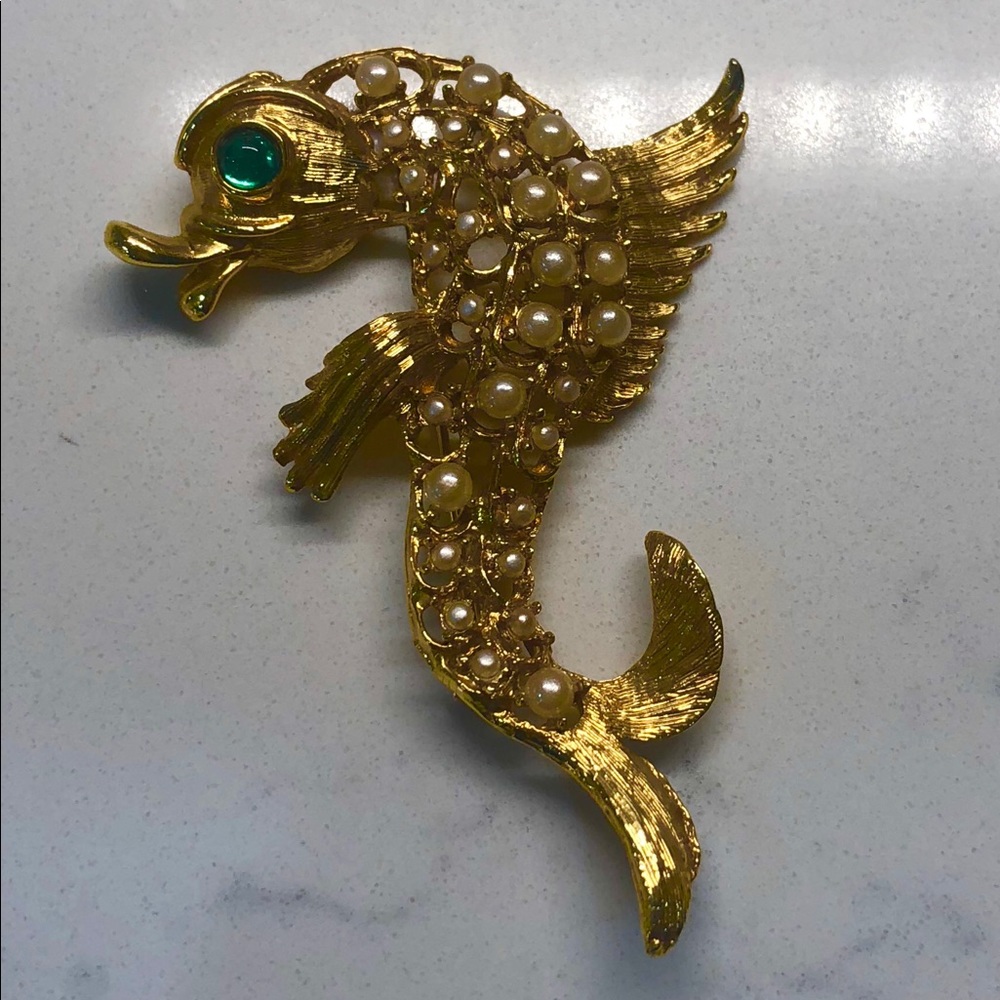 Vtg Large Weinberg New York Pearl Fish Pin Broach